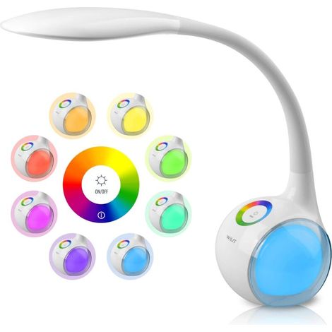 Kinder-schreibtischlampe Mit Rgb-nachtlicht, Dimmbare Led-nachttischlampe, Touch-led-lampe Mit Farblicht Und 3 Helligkeitsstufen, Weiß