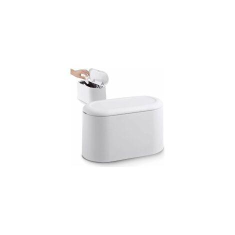 Kleiner Tischabfalleimer Mit Aufsteckbarem Deckel, Ideal Für Büro, Badezimmer, Küche Und Schlafzimmer Oder Zur Aufbewahrung Von Tierfutter, Weiß.