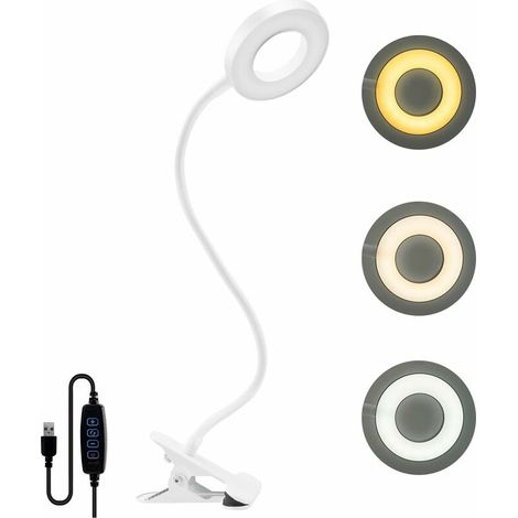 Klemmbare Schreibtischlampe Mit 48 Leds, Einstellbarer Helligkeit, Verstellbarem Leselicht, Usb-led-schreibtischlampe Zum Lernen Und Arbeiten, Weiß [energieklasse A++]