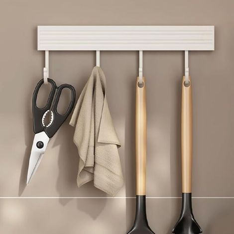 Küchenutensilienhalter - Zum Aufhängen Von Küchenutensilien, Badezimmerartikeln Usw., Mit 4 Haken, 20 Cm, Weiß.