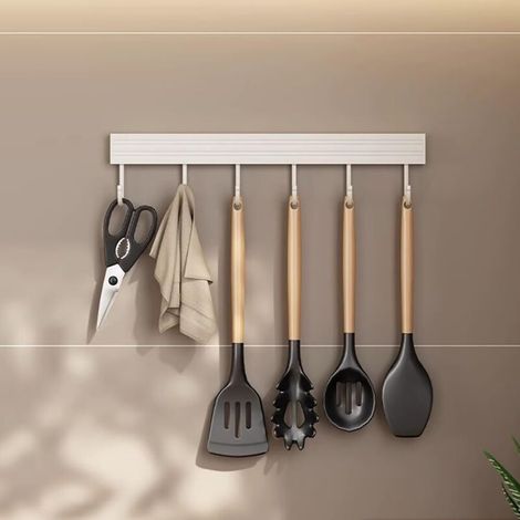 Küchenutensilienhalter - Zum Aufhängen Von Küchenutensilien, Badezimmerartikeln Usw., Mit 6 Haken, 30 Cm, Weiß.