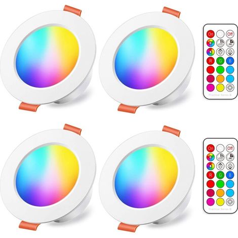 Led-einbaustrahler 8 W (entspricht 60 W), Ausschnitt 68–85 Mm, Rgb-farbwechsel, Dimmbar, Rgbw, Ip44, Warmweiß 2700 K, Rund, Dimmbar, Mit Fernbedienung (4er-pack)