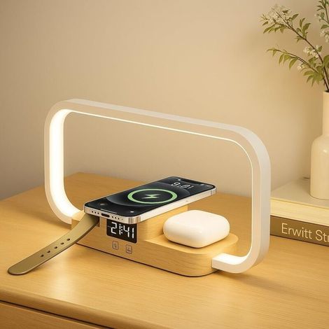 Led-nachttischlampe Mit Kabellosem Ladegerät, 3-in-1-touch-nachttischlampe, 5 Farbmodi – Ideal Fürs Schlafzimmer – 1 Stück