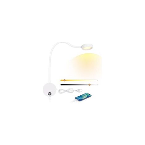 Led-wandleuchte, Tischleuchte Mit Einstellbarem Touch-knopf, 3000–6000 K Lichtfarbe, 4 W, 360° Flexibler Schwanenhals, Usb-ladeanschluss Für Bett Und Schlafzimmer