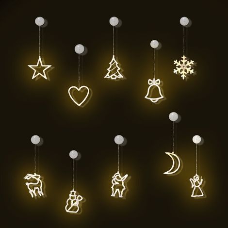 Led-weihnachtsdekorationen - 9-teilig Mit Saugnäpfen - Warmweiß - Für Fensterdekorationen, Weihnachtsdekorationen, Balkone Usw.