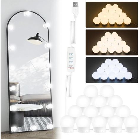Led-beleuchteter Kosmetikspiegel Mit 14 Dimmbaren Leds – Hollywood-schminklicht Mit 3 Farben – Usb-kabel – Spiegeldekoration
