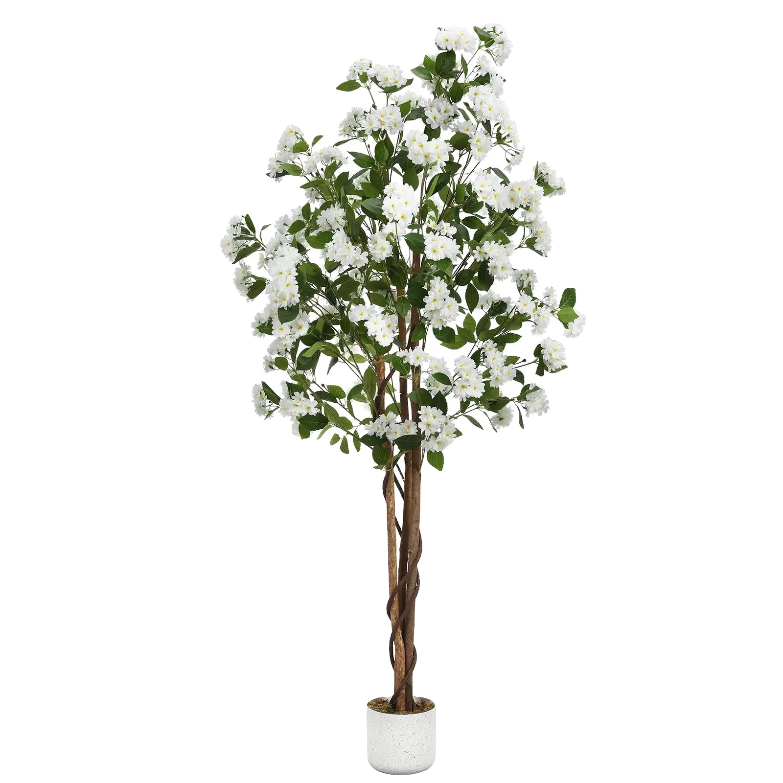 Künstlicher Osmanthusbaum, Lebensechte Blumen, Natürlicher Holzstamm, Weiß 180cm