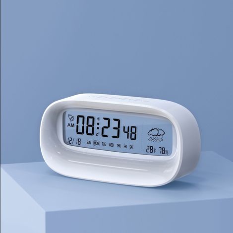 Leistungsstarker Wecker Mit Nachtlicht Und Temperaturanzeige – Kleiner Digitaler Nachttischwecker Mit Led-anzeige Für Teenager – Weiß