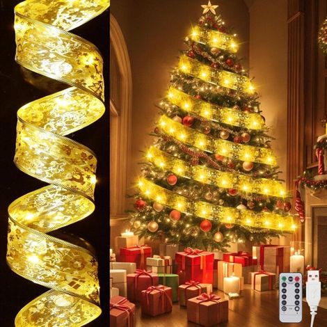Lichterkette Für Den Weihnachtsbaum – 8 Beleuchtungsmodi Für Ihren Baum – 3,8 Cm X 5 M, Warmweißes Licht, Usb-anschluss