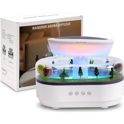Luftbefeuchter Mit Regeneffekt, 7-farbigem Regengeräusch, 250-ml-mikrolandschafts-diffusor Für Ätherische Öle, Leises Regenlicht, Timer, Automatische Abschaltung
