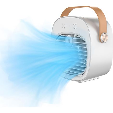 Mini-klimaanlage Mit Akku, Weiß – 4000 Mah – Usb-anschluss – 3 Geschwindigkeitsstufen – Leise Verdunstungskühlung – Geeignet Für Schlafzimmer, Büro, Zelt, Reisen Und Mehr