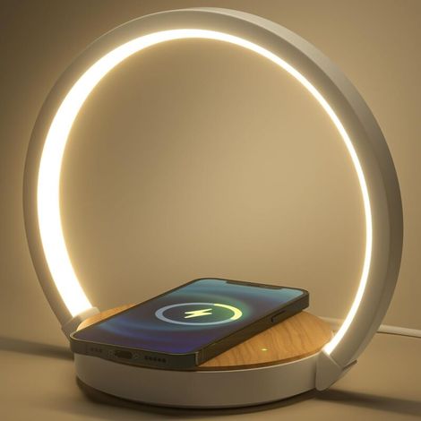 Nachttischlampe Mit Kabellosem Ladegerät Und Induktionsladegerät, Touch-led-nachtlicht Mit 3 Dimmbaren Helligkeitsstufen Und Sanftem Licht [energieklasse A]