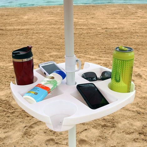 Outdoor-tisch Für Sonnenschirme – 4 Getränkehalter Und Staufächer – Für Strand- Und Terrassensonnenschirme
