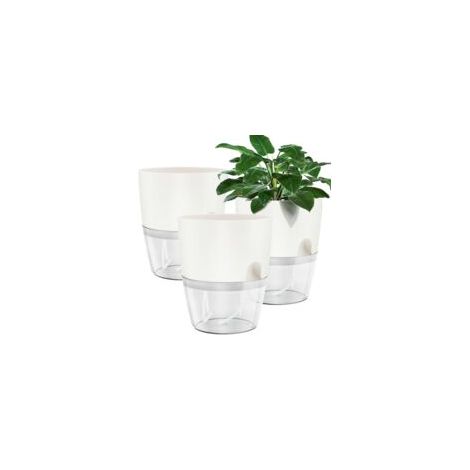 Pflanztöpfe Aus Kunststoff, 3er-set, 15,3 Cm, Selbstbewässernd, Mit Baumwollseil Und Großem Wasserreservoir Für Drinnen Und Draußen, Garten – Weiß
