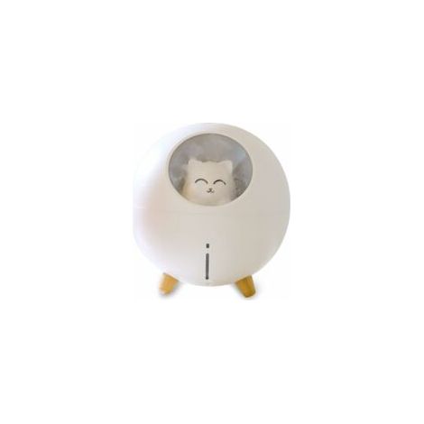 Planet Cat Luftbefeuchter, 220 Ml, Kühler Nebel, 7 Lichtfarben, Automatische Abschaltung, Ideal Fürs Büro Oder Babyzimmer (weiße Katze).
