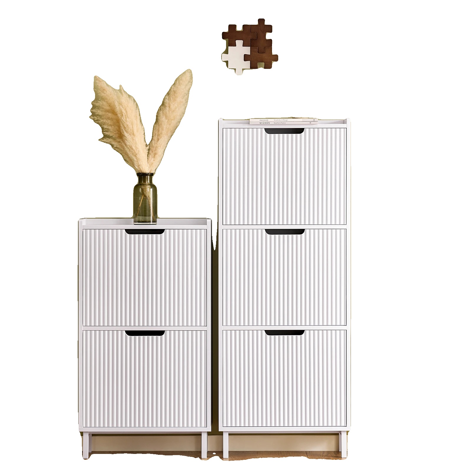 Schuhschrank, Platzsparendes Design, 3 Fächer Stauraum, Weiss