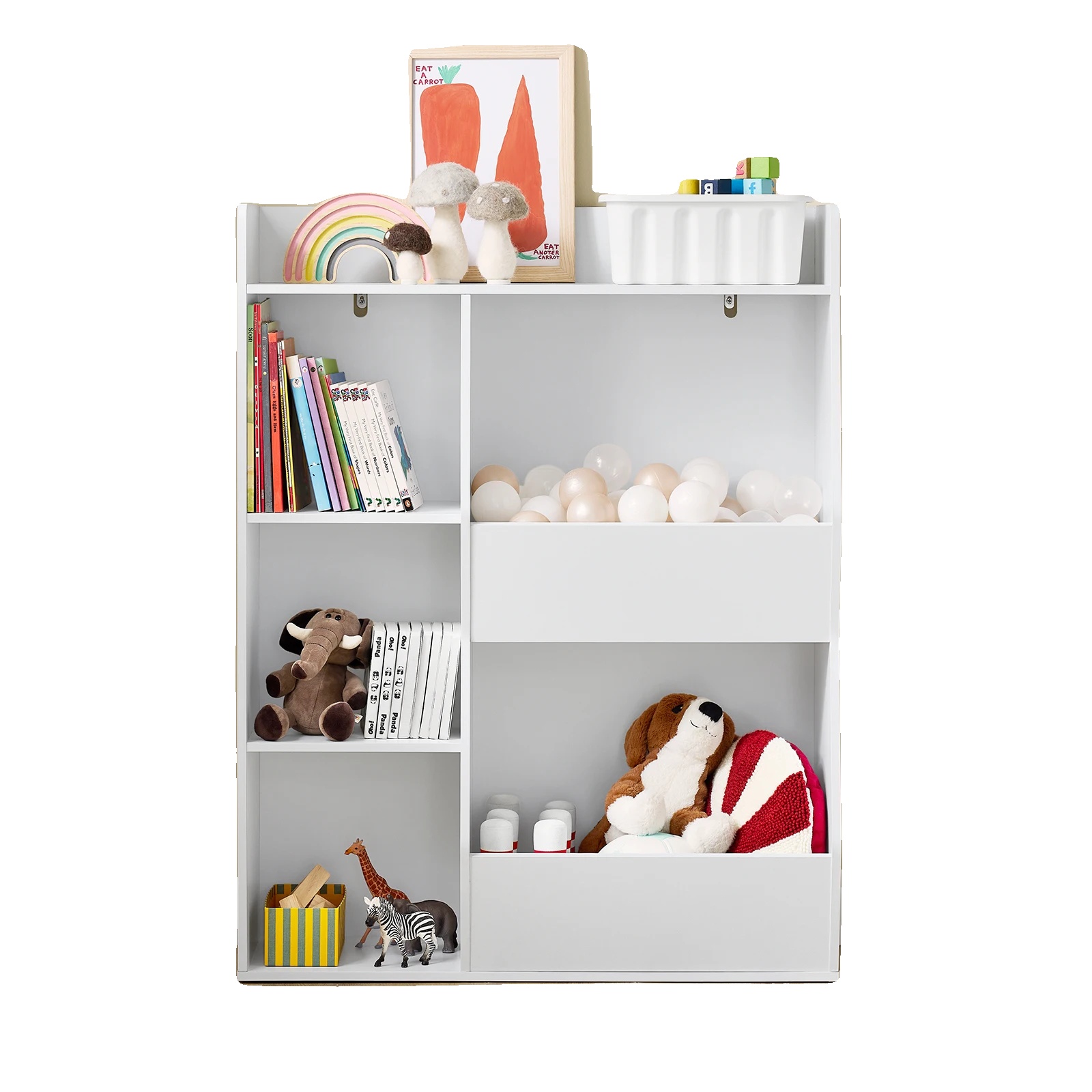 Kinderbuchregal, 5 Offene Fächer, Stabil Und Langlebig, Weiss