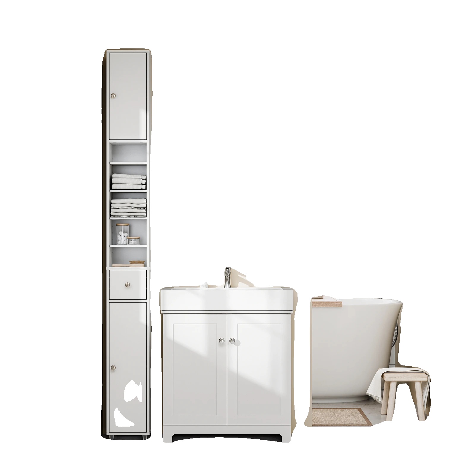Badezimmerschrank, Platzsparendes Design, Verstellbare Regale, Weiss