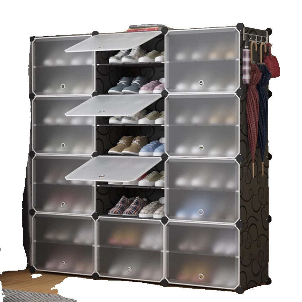 Schuhregal, 12 Fächer Stauraum, Langlebiges Pp-kunststoff, Einfache Montage, Feuchtigkeitsbeständig, Vielseitiges Design