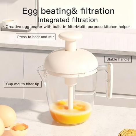 Schneebesen, Manueller Eierquirl Mit Eierbecher, Multifunktionaler Handmixer Zum Schlagen, Aufschlagen Und Mischen, Mühelose Anwendung Für Eier, Milchschaum Usw. (weiß)