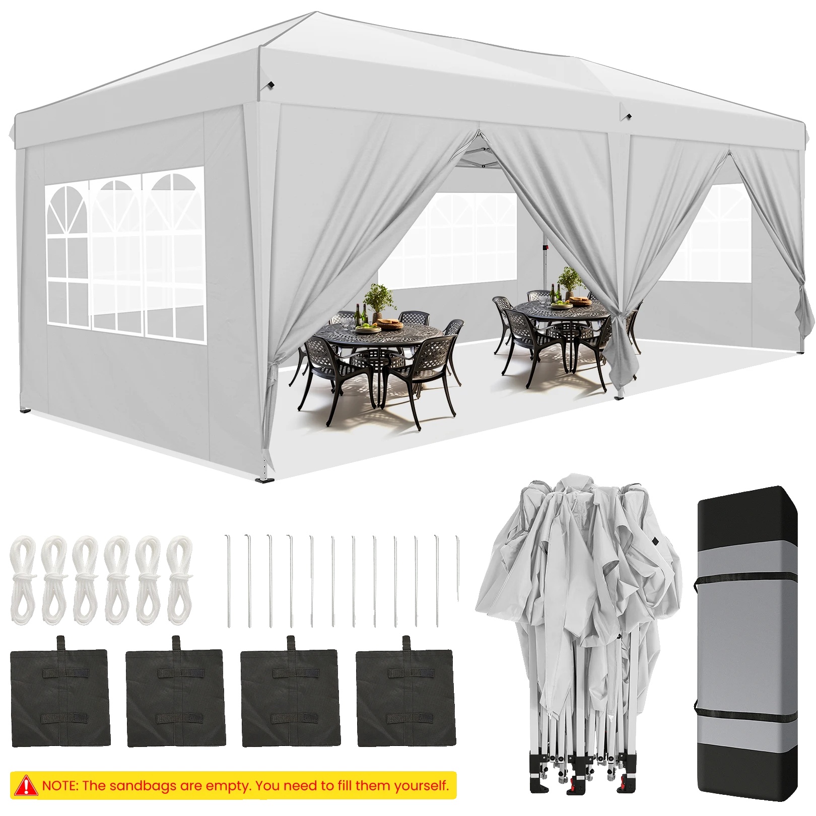 Pop-up Pavillon, Wasserdicht, Mühelose Montage, Weiß, 3x6m