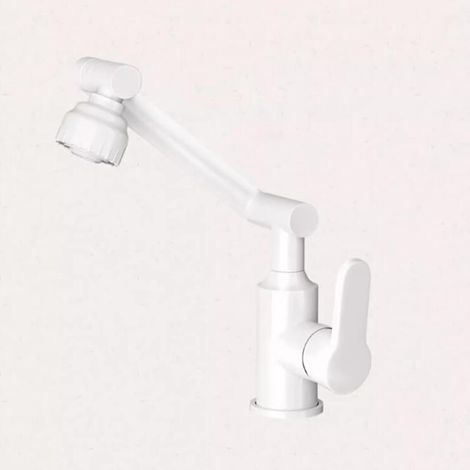Schwenkbare Waschtischarmatur, Einhebelmischer, 2-positionen-wasserauslauf Mit Flexiblem G1/2-schlauch, Badezimmerarmatur, 360-grad-schwenkbare Waschtischarmatur, Chrom (weiß)
