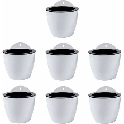 Selbstbewässernde Hängeampeln, 7er-set, Wanddekoration, Blumentöpfe Für Drinnen Und Draußen, Weißer Kunststoff, Groß, 18 Cm, Debuns