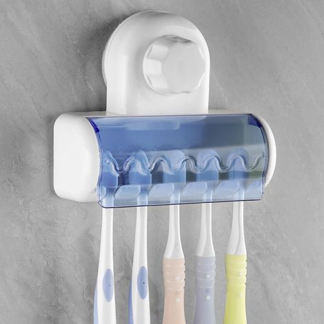 Selbstklebender Zahnbürstenhalter Mit Deckel, Geeignet Für Das Badezimmer Wandmontierter Zahnbürstenhalter Mit 5 Fächern, Geeignet Für Dusche, Studentenwohnheim Und Kleiderschrank.