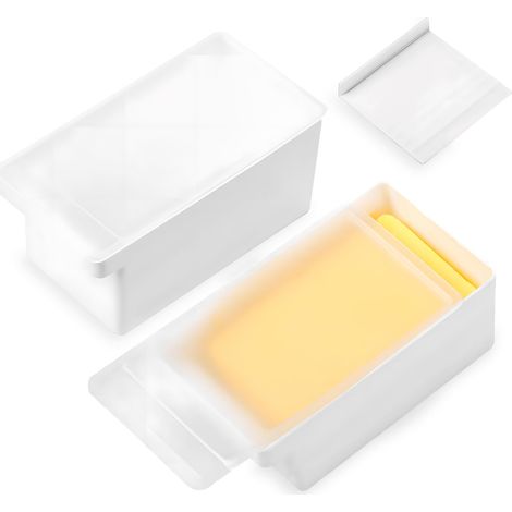Set Aus 2 Butterdosen Mit Deckel Und Butterschneider Für Die Arbeitsfläche, Butterdose Mit Griff Und Einfach Zu Bedienendem Butterschneider, Butterdose Für Den Kühlschrank.