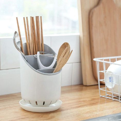 Set Aus 2 Multifunktionalen Abtropfgestellen/auffangbehältern Für Essstäbchen, Besteck Und Löffel, Schimmelresistent, Für Den Hausgebrauch.