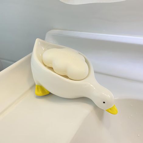 Set Aus 2 Niedlichen, Entenförmigen Seifenschalen Aus Keramik, Selbstentleerender Seifenhalter Für Dusche, Badezimmer, Badewanne, Küche, Waschbecken, Keramik-seifenablage