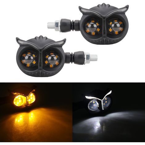 Set Aus Zwei Eulenförmigen Led-blinkern, Geeignet Für Motorräder — Trendiges Custom-upgrade, 12v, Wasserdicht (weißes Licht)