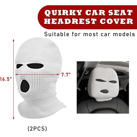 Set Mit 2 Auto-kopfstützenbezügen, Personalisierte Und Humorvolle Vollgesichts-autositzmaske, Schützende Sturmhaube Für Den Vordersitz, Universelles Innenraumzubehör (weiß)