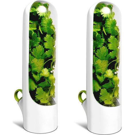 Set Mit 2 Gläsern Zur Aufbewahrung Aromatischer Kräuter Im Kühlschrank, Ideal Für Koriander, Minze, Petersilie Und Spargel. Hält Gemüse Frisch.