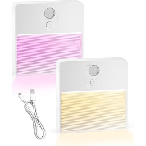 Set Mit 2 Indoor-nachtlichtern Mit Bewegungssensor - Wiederaufladbare Lampen Mit Rgb-beleuchtung - Selbstklebende Magnetlampe Für Schrank, Toilette, Badezimmer, Unter Möbeln, Flur, Treppe Usw.