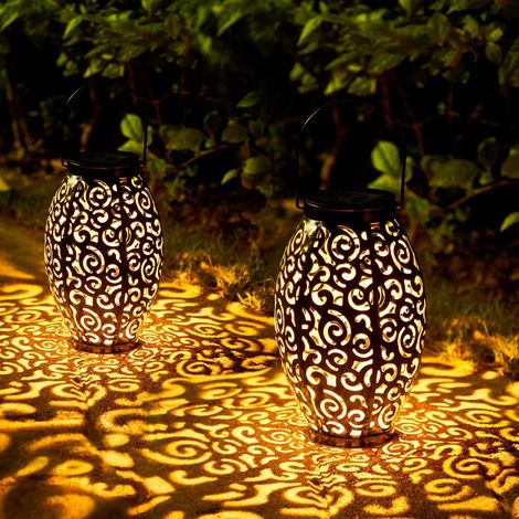 Set Mit 2 Retro-solarlaternen – Wasserdicht – Metall – Mit Griff – Led – Ideal Zum Dekorieren Von Tischen, Gehwegen, Pfaden Und Gärten.
