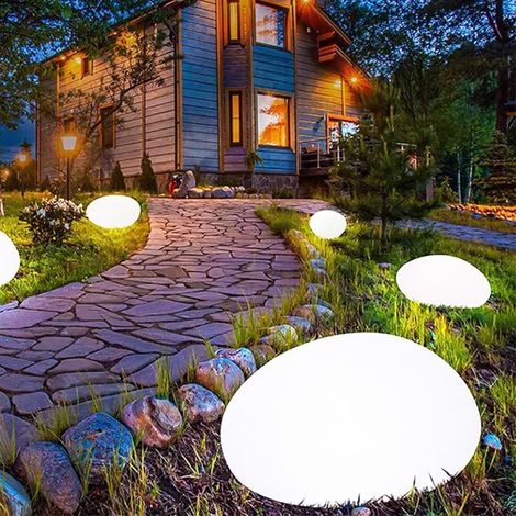 Set Mit 2 Kieselsteinförmigen Solarleuchten – Wasserdicht – Weißes Licht – Ideal Zur Dekoration Von Garten, Einfahrt, Treppe, Rasen, Terrasse Oder Party.