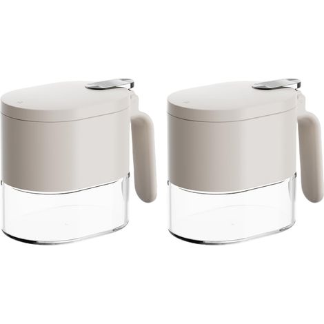 Set Mit 2 Luftdichten Gewürzgläsern Aus Glas – 373 Ml (12,8 Oz) Für Zucker Und Salz, Mit Löffel, Robuster Küchenorganizer Für Gewürze, Soßen Und Würzmittel – Weiß