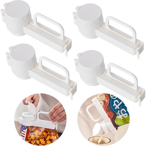 Set Mit 4 Plastikbeutelverschlussclips Mit Abflussloch, Ideal Für Snacks Und Lebensmittel.