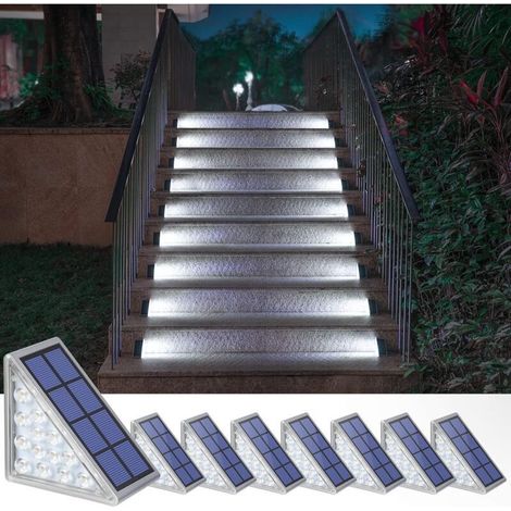 Set Mit 8 Solarleuchten Für Treppen, Stufen, Terrasse, Einfahrt, Veranda, Haustür, Gehweg – Kaltweiß. (debuns)