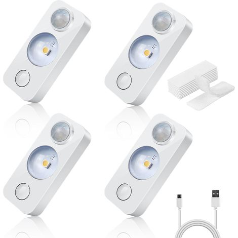 Set Mit 8 Runden Led-leuchten Mit Bewegungsmelder – Wiederaufladbar, Selbstklebend, Kabellos – Warmweiß, Inklusive Usb-kabel