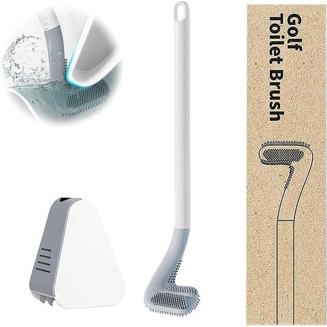 Silikon-toilettenbürste Für Golfer Mit Langem Griff, Wand-toilettenbürsten-set Mit Halterung (weiß), Von Debuns