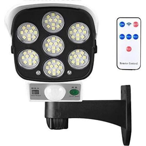 Solar-außenleuchte Mit Drahtlosem Bewegungsmelder Und Attrappe Einer Überwachungskamera, Wasserdicht (ip66), 77 Leds, Für Hof, Garten, Terrasse, Garage, Einfahrt... Debuns