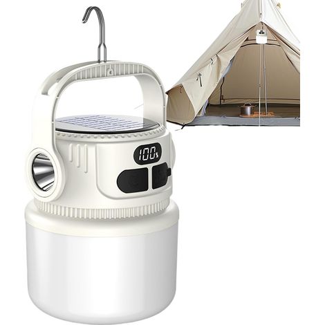 Solar-campinglampe – Wiederaufladbare, Tragbare Outdoor-taschenlampe Mit 1200 Mah Und Lcd-display, Ideal Für Garten, Flur, Terrasse, Angelpavillon, Wandern Und Zuhause.