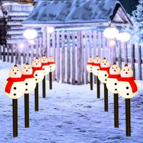 Solarbetriebene Lichterkette Für Weihnachten – Wiederaufladbar – Für Gartenwege Etc. – Schneemann-design, 10er-pack