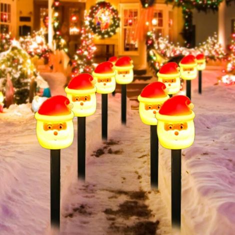 Solarbetriebene Weihnachtslichterkette – Solaraufladbar – Für Gartenwege, Gärten Usw. – Weihnachtsmann, 10 Lichter