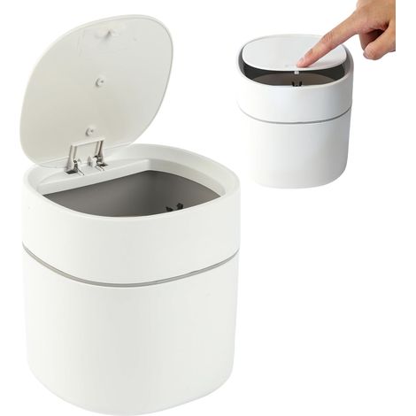 Tischabfalleimer Mit Deckel – 2 Liter – Kleiner, Tragbarer Abfalleimer – Platzsparend – Mini-abfalleimer, Ideal Für Schreibtisch, Schminktisch, Nachttisch Usw. – Weiß