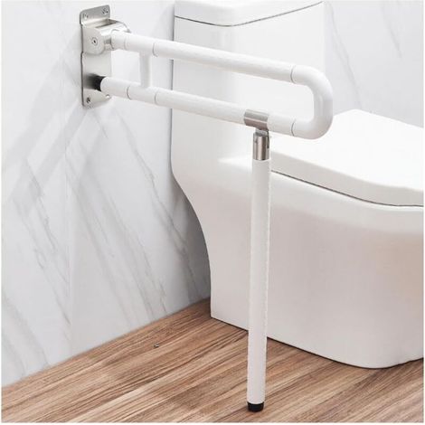 Toilettenhaltegriff – Klappbar Und Schwenkbar Mit Fuß – Geeignet Für Schwangere Und Ältere Menschen Mit Eingeschränkter Mobilität – Weiß – 60 Cm