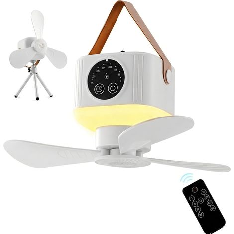 Tragbarer Campingventilator Mit 7200-mah-akku Und Led-licht – 23,5 Cm (9,25 Zoll) – Kabellos Wiederaufladbar – Fernbedienung Und Timer – 4 Einstellbare Geschwindigkeiten Und Helligkeit – Ideal Für Mar