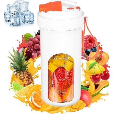Tragbarer Standmixer Für Milchshakes Und Smoothies, 370 Ml Personal Blender Mit Usb-ladefunktion Und 10 Klingen, Mini-mixflaschen Für Büro, Fitnessstudio Und Küche (weiß)